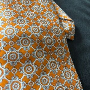 STEFANO RICCI Men's 100% Silk Necktie ITALY Luxury Geometric Orange Gray Tie
